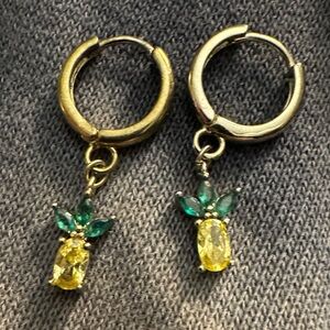 Pineapple Crystal Gold Hoop Earrings